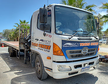 6 Tonne Truck with HIAB Crane available for delivery of building supplies from Western Corp Hardware Port Kennedy.